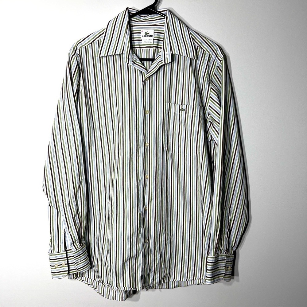 Lacoste Long Sleeve Button Down with Pocket Stripe - Size: 40